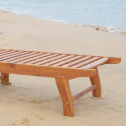 Outsunny Outdoor Folding Chaise Lounge Chair Recliner With Wheels, Acacia Wood Frame - Teak Color -Outsunny 7F33d61800194f1c6