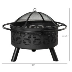Outsunny 31-Inch Steel Fire Pit, Outdoor Large Wood Burning Fire Bowl W/Screen Cover, Poker -Outsunny 7GOc17180fa4d25e6