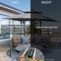 Outsunny 10FT Cantilever Patio Umbrella With Solar LED Lights & Power Bank, Double Top Outdoor Offset Umbrella With 360° Rotation, 4-Position Tilt, Crank & Cross Base For Garden Deck Pool, Grey 17 Outsunny 10FT Cantilever Patio Umbrella With Solar LED Lights & Power Bank, Double Top Outdoor Offset Umbrella With 360° Rotation, 4-Position Tilt, Crank & Cross Base For Garden Deck Pool, Grey -Outsunny 7KI7561800832ea14