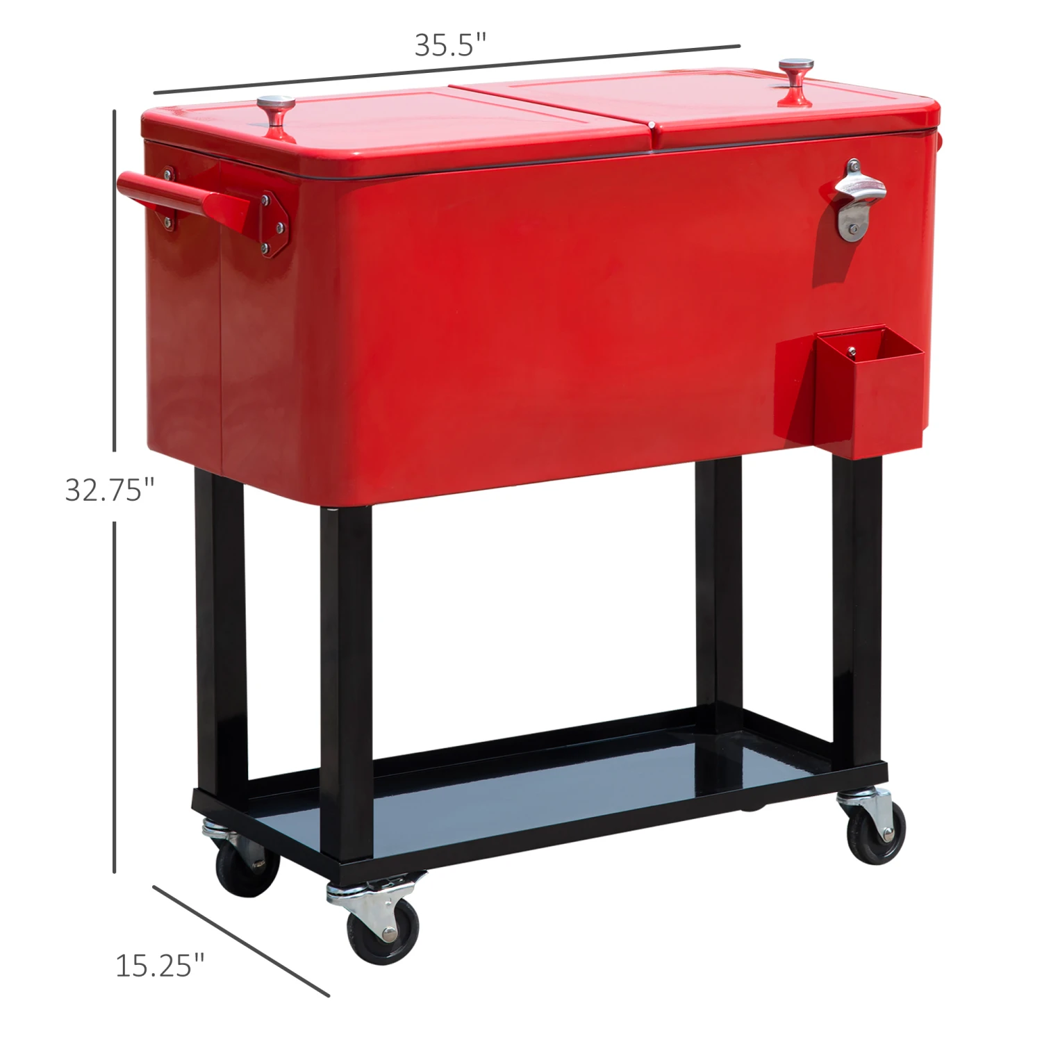 Outsunny 80 QT Rolling Cooling Bins Ice Chest On Wheels Outdoor Stand Up Drink Cooler Cart For Party, Red 3 Outsunny 80 QT Rolling Cooling Bins Ice Chest On Wheels Outdoor Stand Up Drink Cooler Cart For Party, Red - Image 3