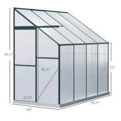 Outsunny 8' X 4' X 7' Hobby Greenhouse, Walk-in Lean-To Polycarbonate Hot House Kit With Aluminum Frame, Sliding Door, Roof Vent, Green 12 Outsunny 8' X 4' X 7' Hobby Greenhouse, Walk-in Lean-To Polycarbonate Hot House Kit With Aluminum Frame, Sliding Door, Roof Vent, Green -Outsunny 7XQc17186e68caf1e