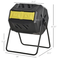 Outsunny 43 Gallon Outdoor Compost Tumbler Bin, Garden Composter With Dual Chamber Sliding Doors For Patio, Black & Yellow -Outsunny 7Ydc171817217306d