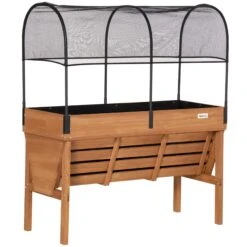 Outsunny Wood Raised Garden Bed With Sunshade Canopy, Planting Box, Outdoor Vegetable Flower Container, Orange And Black