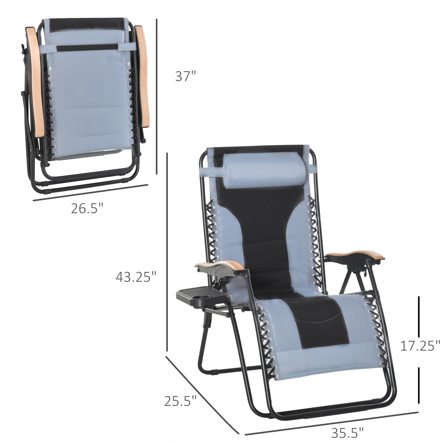 Outsunny Foldable Outdoor Lounge Chair With Footrest, Oversized Padded Zero Gravity Lounge Chair With Headrest, Cup Holders, Armrests, For Camping, Lawn, Garden, Pool, Gray 3 Outsunny Foldable Outdoor Lounge Chair With Footrest, Oversized Padded Zero Gravity Lounge Chair With Headrest, Cup Holders, Armrests, For Camping, Lawn, Garden, Pool, Gray - Image 3