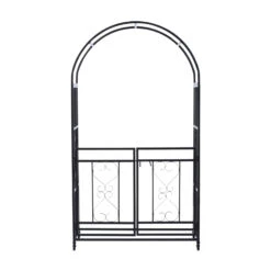 Outsunny Outdoor Metal Garden Arbor Arch With Double Gate, Weather-Fighting Dark Grey Epoxy Coating, & Steel Construction -Outsunny 7nD89917e69fb9de9