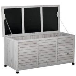 Outsunny 75 Gallon Wooden Deck Box, Outdoor Storage Container With Aerating Gap & Weather-Fighting Finish, Grey