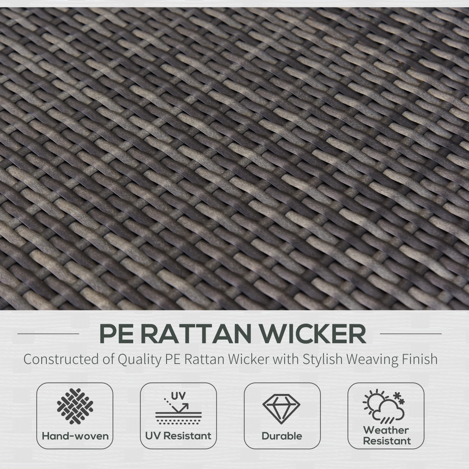 Outsunny 7 Piece Outdoor Patio Furniture Set, PE Rattan Wicker Sectional Sofa Set With Couch Cushions, Throw Pillows And Black Coffee Table, Double Gray 7 Outsunny 7 Piece Outdoor Patio Furniture Set, PE Rattan Wicker Sectional Sofa Set With Couch Cushions, Throw Pillows And Black Coffee Table, Double Gray - Image 7