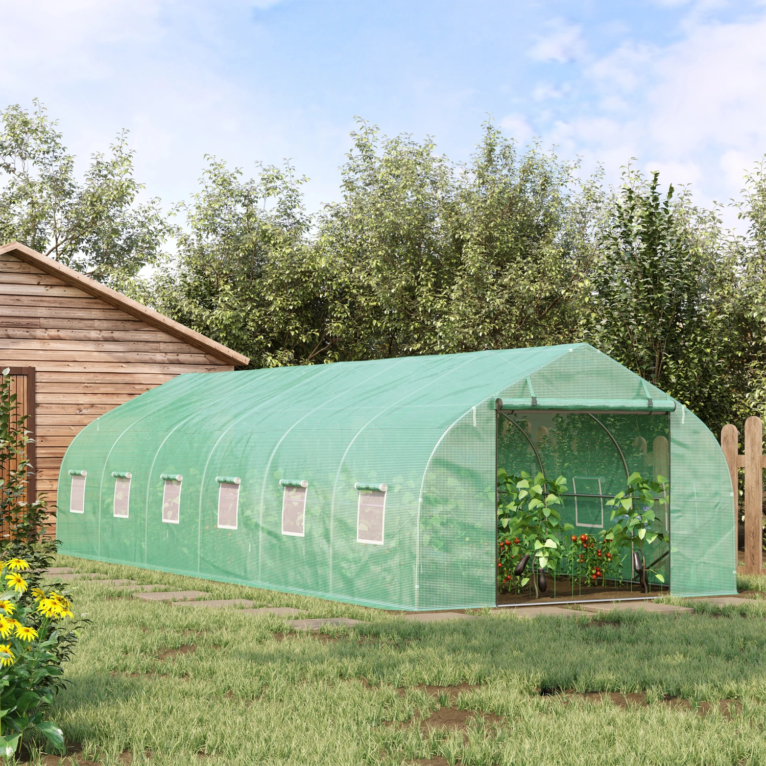 Outsunny 26' X 10' X 7' Walk-In Greenhouse Tunnel, Large Gardening Hot House With 12 Windows, 2 Net Protected Zipper Screen Doors For Backyard, Green 2 Outsunny 26' X 10' X 7' Walk-In Greenhouse Tunnel, Large Gardening Hot House With 12 Windows, 2 Net Protected Zipper Screen Doors For Backyard, Green - Image 2