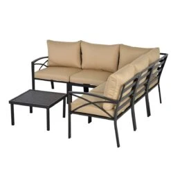 Outsunny 6PC Patio Furniture Set L-Shape Corner Sectional Sofa Set W/ Coffee Table Beige -Outsunny 7uWc7c17e68fb45f7