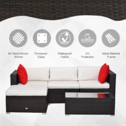 Outsunny 5-Piece Outdoor Sectional Furniture, Patio Wicker Couch, All-Weather PE Rattan Sofa Set With Cushions, Pillows, Glass Coffee Table For Garden, Backyard, Cream White 16 Outsunny 5-Piece Outdoor Sectional Furniture, Patio Wicker Couch, All-Weather PE Rattan Sofa Set With Cushions, Pillows, Glass Coffee Table For Garden, Backyard, Cream White -Outsunny 7wra0917f8117435f