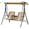 Outsunny 2-Seat Patio Swing Chair, Outdoor Canopy Swing Glider With Pivot Storage Table, Cup Holder, Adjustable Shade, Bungie Seat Suspension And Weather Resistant Steel Frame, Beige