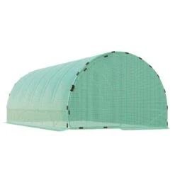 Outsunny 20' X 10' X 7' Tunnel Greenhouse Outdoor Walk-In Hot House With 2 Hinged Doors, Reinforced Steel Frame, PE Cover, Green