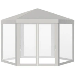 Outsunny Outdoor Cathedral Style Roof Party Gazebo With Mesh Walls - Cream White