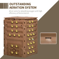 Outsunny Garden Compost Bin, 120 Gallon (450L) Garden Composter, BPA Free, With 80 Vents And 2 Sliding Doors, Lightweight & Sturdy, Fast Creation Of Fertile Soil, Brown -Outsunny 84u88c188c3b87045