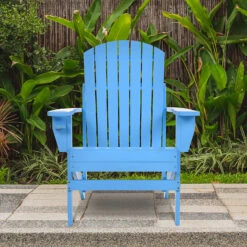 Outsunny Wooden Adirondack Chair, Outdoor Patio Lawn Chair With Cup Holder, Lawn Furniture, Classic Lounge For Deck, Garden, Backyard, Fire Pit, Blue -Outsunny 86490f17fbaec4b4c