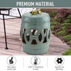 Outsunny 14" X 17" Ceramic Side Table Garden Stool With Knotted Ring Design & Glazed Strong Materials, Antique Blue -Outsunny 868a0917fe7fbd7f9