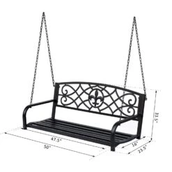 Outsunny 2-Person Porch Swing, Hanging Steel Patio Swing, Outdoor Swing Bench With Fleur-de-Lis Design For Garden Deck, 528 LBS Weight Capacity, Bronze -Outsunny 87m27c17e69b25df8