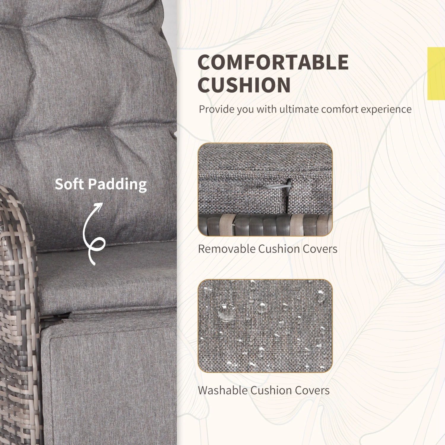 Outsunny 3 PC Rattan Wicker Conversation Patio Set With Side Coffee Table And Adjustable Backrest, Grey 7 Outsunny 3 PC Rattan Wicker Conversation Patio Set With Side Coffee Table And Adjustable Backrest, Grey - Image 7