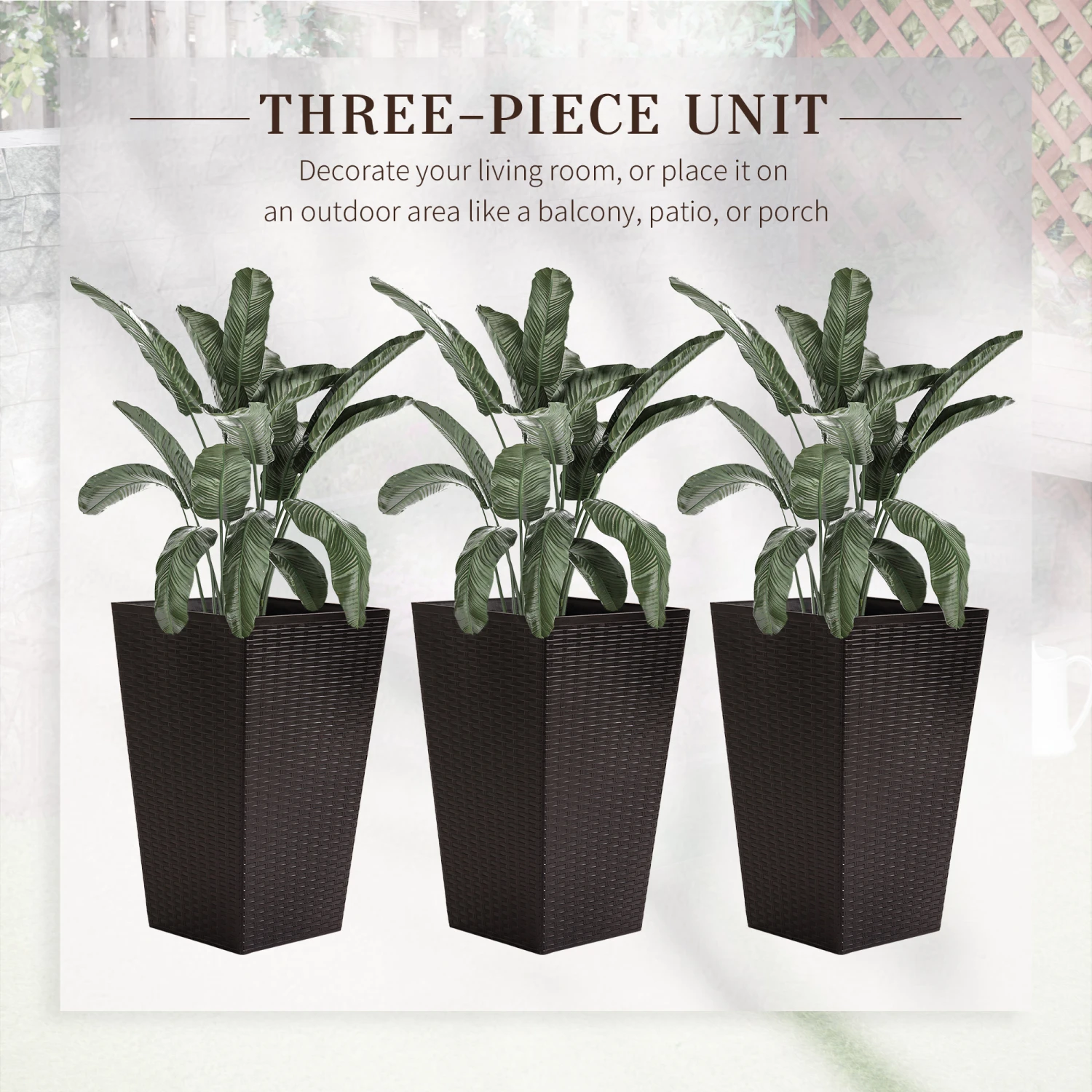 Outsunny Set Of 3 Tall Planters, Outdoor & Indoor Flower Pot Set For Front Door, Entryway, Patio And Deck, Brown 5 Outsunny Set Of 3 Tall Planters, Outdoor & Indoor Flower Pot Set For Front Door, Entryway, Patio And Deck, Brown - Image 5
