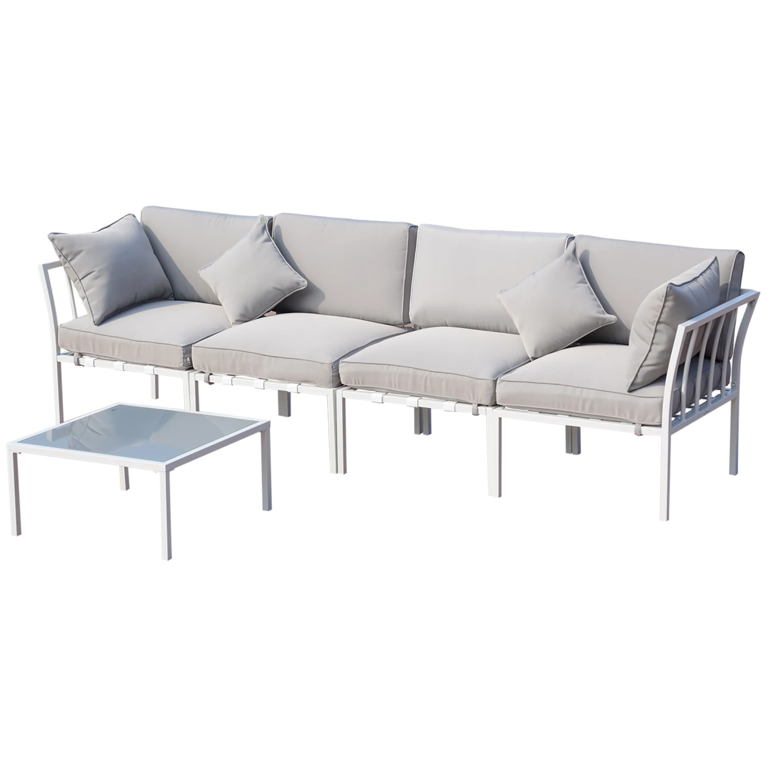 Outsunny 4 Piece Outdoor Furniture Patio Conversation Seating Set - White / Grey 9 Outsunny 4 Piece Outdoor Furniture Patio Conversation Seating Set - White / Grey - Image 9