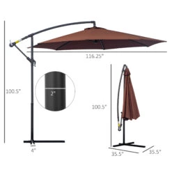 Outsunny 10' Cantilever Hanging Tilt Offset Patio Umbrella With UV & Water Fighting Material And A Sturdy Stand, Brown -Outsunny 8Lac171815d99346e