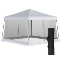 Outsunny Slant Leg Pop Up Canopy Tent With Netting And Carry Bag, Instant Sun Shelter, Tents For Parties, Height Adjustable, For Outdoor, Garden, Patio, (11.5'x11.5' Base / 10'x10' Top), White