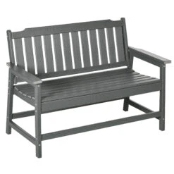 Outsunny Outdoor Bench For Two Person, Waterproof HDPE Garden Bench With Slatted Backrest And Seat, Patio Loveseat With Armrests For Lawn, Yard, Balcony, Porch, Dark Gray