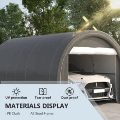 Outsunny 10' X 16' Carport, Heavy Duty Portable Garage Storage Tent With Large Zippered Door, Anti-UV PE Canopy Cover For Car, Truck, Boat, Motorcycle, Bike, Garden Tools, Outdoor Work, Gray -Outsunny 8SUa09188526c55d1