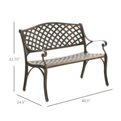 Outsunny Cast Aluminum Outdoor Garden Bench, 2 Seater Antique Patio Loveseat, Bronze -Outsunny 8Uw00317ed3202197