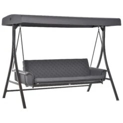 Outsunny 3-Seat Patio Swing Chair, Converting Flatbed, Outdoor Porch Swing Glider With Adjustable Canopy, Removable Cushions, Pillows For Garden, Poolside, Backyard, Gray