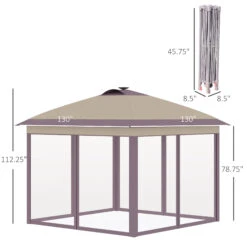 Outsunny 11' X 11' Pop Up Gazebo, Foldable Canopy Tent With Solar LED Light, Remote Control, Zippered Mesh Sidewalls, Easy Height Adjustable And Carrying Bag For Backyard Garden Patio, Beige -Outsunny 8aRc1717f72b83f25