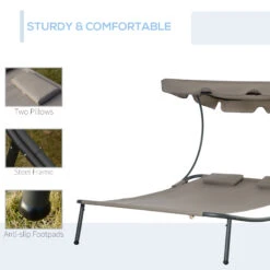 Outsunny Patio Double Chaise Lounge Chair, Outdoor Wheeled Hammock Daybed With Adjustable Canopy And Pillow For Sun Room, Garden, Or Poolside, Brown -Outsunny 8bH75617f276917ba