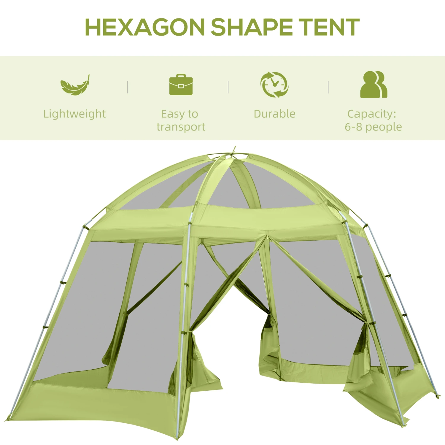 Outsunny Large Screen Tent, Hang Hook For Lantern At Night, 6-8 Person Tent Screen House, 2 Doors For Multiple-Person Entry, Breathable Outdoor Net Canopy Tent, Dome, 16' X 16', Green 7 Outsunny Large Screen Tent, Hang Hook For Lantern At Night, 6-8 Person Tent Screen House, 2 Doors For Multiple-Person Entry, Breathable Outdoor Net Canopy Tent, Dome, 16' X 16', Green - Image 7