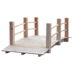 Outsunny 5 Ft Wooden Garden Bridge Arc Footbridge With Railings For Your Backyard, Natural Wood