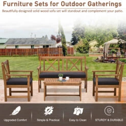 Outsunny 4 Piece Acacia Wood Outdoor Patio Furniture Set With 2 Armchairs, 1 Sofa, & 1 Coffee Table, Cushions Included -Outsunny 95Kfd817e691fdd11
