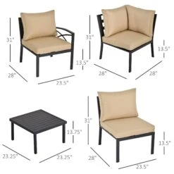 Outsunny 6PC Patio Furniture Set L-Shape Corner Sectional Sofa Set W/ Coffee Table Beige -Outsunny 98Ef1717e68fb45f7