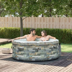 Outsunny 2-3 Person Inflatable Hot Tub Outdoor Round Portable Heated Spa With 108 Jets, Pump, Cover, Filter Cartridges, Mixed Grey -Outsunny 9AL6ff17fd996eab1 1