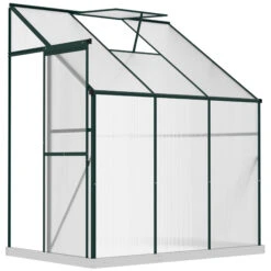 Outsunny 6' X 4' X 7' Hobby Greenhouse, Walk-in Lean-To Polycarbonate Hot House Kit With Aluminum Frame, Sliding Door, Roof Vent, Green