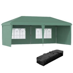 Outsunny 10' X 20' Pop Up Canopy Tent With 4 Sidewalls, Heavy Duty Tents For Parties, Outdoor Instant Gazebo With Carry Bag, For Outdoor, Garden, Patio, Green