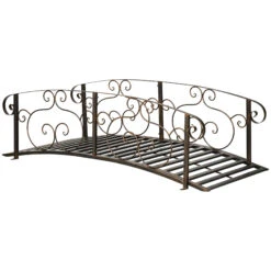 Outsunny 6' Metal Arch Backyard Garden Bridge, Safety Siderails, Arc Footbridge For Backyard Creek, Stream, Pond, Bronze