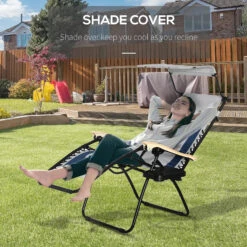 Outsunny Folding Zero Gravity Outdoor Recliner Patio Lounge Chair, Canopy Sun Shade, Headrest, Table Tray, Oxford Fabric, Blue 14 Outsunny Folding Zero Gravity Outdoor Recliner Patio Lounge Chair, Canopy Sun Shade, Headrest, Table Tray, Oxford Fabric, Blue -Outsunny 9Qjb1017f2768dba4