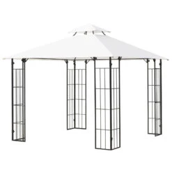 Outsunny 10' X 10' Patio Gazebo, Double Roof Outdoor Gazebo Canopy Shade Shelter With Metal Corner Frame Screen Wall, For Garden, Lawn, Backyard and Deck