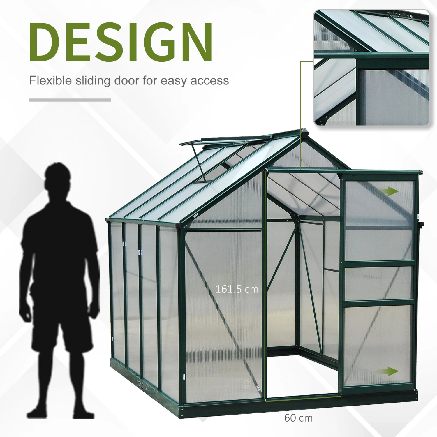 Outsunny 6' X 8' X 7' Polycarbonate Greenhouse Walk-in Plant Greenhouse For Backyard/Outdoor Use With Window And Door, Aluminum Frame, PC Board 5 Outsunny 6' X 8' X 7' Polycarbonate Greenhouse Walk-in Plant Greenhouse For Backyard/Outdoor Use With Window And Door, Aluminum Frame, PC Board - Image 5