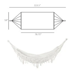 Outsunny Extra Large Boho Hammock With Macrame Tassel Fringe, Includes Carrying Bag, Indoor Outdoor Tree Hammock For Porch, Backyard, Camping, White -Outsunny 9WUc17183169c99a5