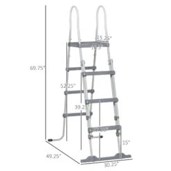 Outsunny 70" Above Ground Swimming Pool Ladder, A-Frame Deck Ladder With Top Platform, Non-slip Steps & Rounded Handrails For 48" Pool Wall Height, Gray -Outsunny 9l2c171866e9ffd31