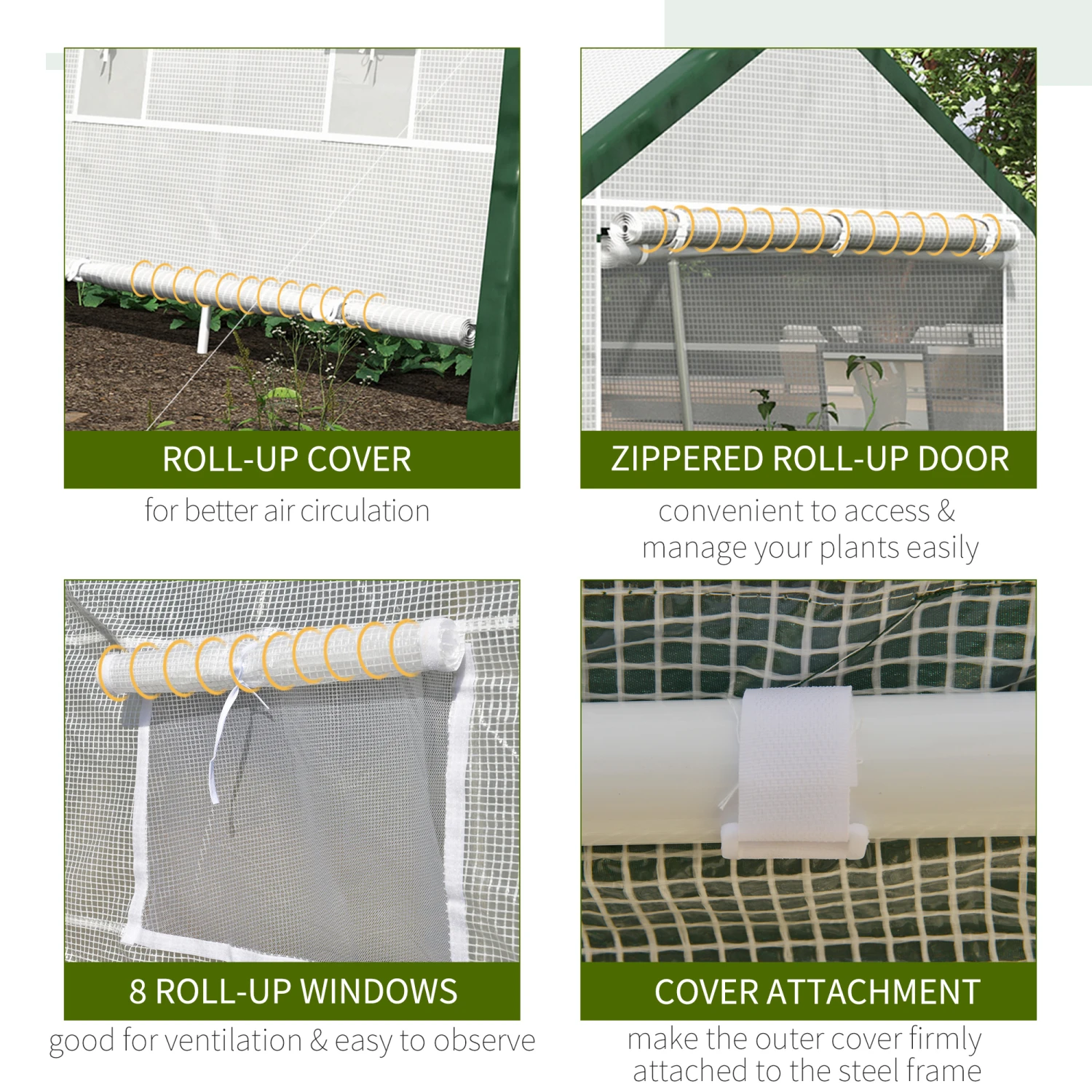Outsunny 20' X 10' X 8' Heavy-duty Greenhouse With Door, Bottom Vent & 8 Mesh Windows, Large Walk-in Hot House For Plants, PE Cover, Galvanized Steel Frame, White 5 Outsunny 20' X 10' X 8' Heavy-duty Greenhouse With Door, Bottom Vent & 8 Mesh Windows, Large Walk-in Hot House For Plants, PE Cover, Galvanized Steel Frame, White - Image 5