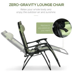 Outsunny XL Oversize Zero Gravity Recliner, Padded Patio Lounger Chair, Folding Chair With Adjustable Backrest, Cup Holder, And Headrest For Backyard, Poolside, Lawn, Striped, Green -Outsunny 9lLa0917f2768d2b2
