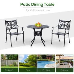 Outsunny 33" Patio Dining Table Round Cast Aluminium Outdoor Bistro Table With Umbrella Hole - Black -Outsunny 9mH7561811f11aac5
