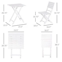 Outsunny 3-Piece Pine Wood Bistro Set, Foldable Patio Furniture With 2 Folding Chairs And Square Coffee Table, Slatted Finish, For Backyard, Balcony, Deck, White -Outsunny 9mec17180fa4b1db0