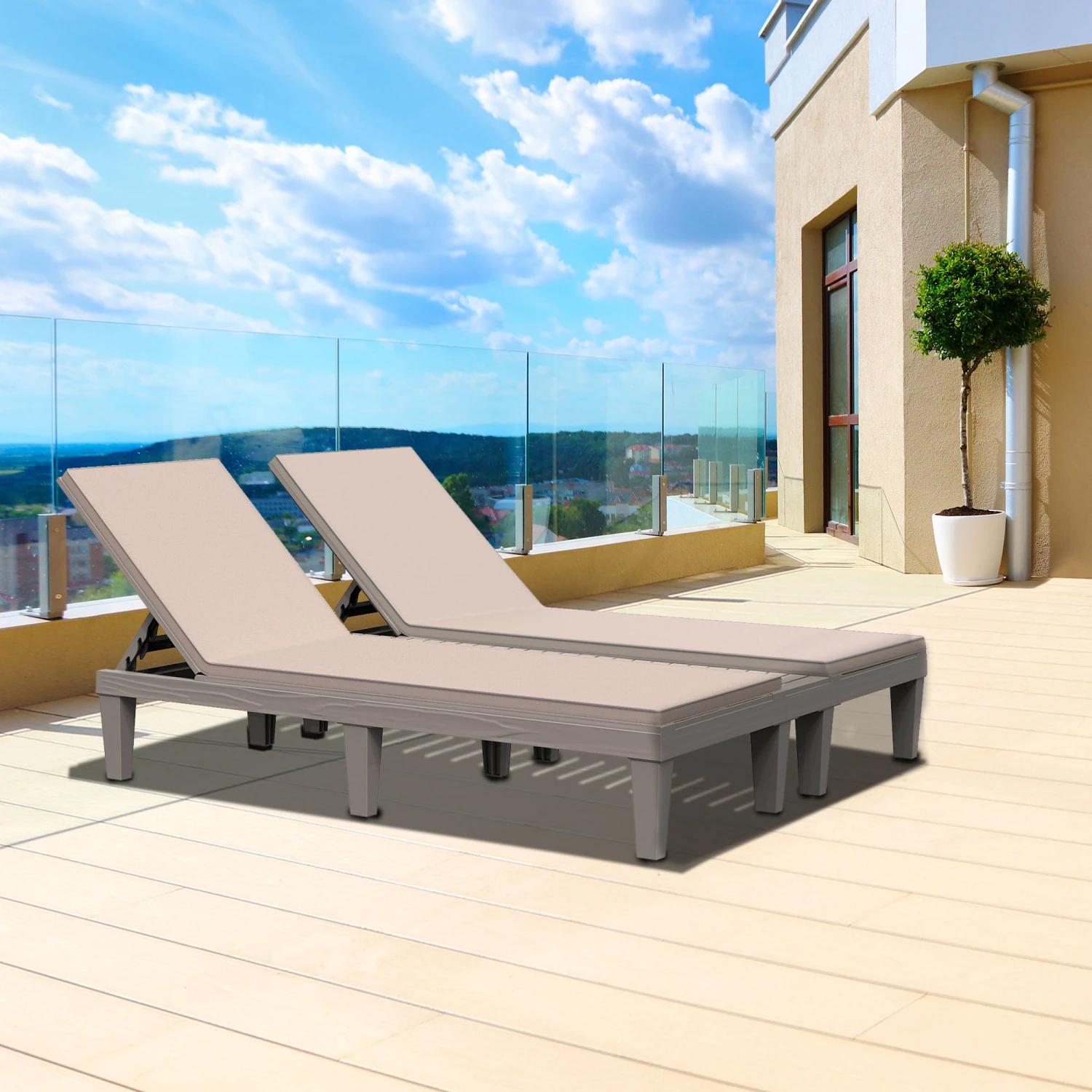 Outsunny Outdoor Patio Double Chaise Lounge Chair With 5-Level Adjustable Backrest, Zippered Cushions, & Modern Design 8 Outsunny Outdoor Patio Double Chaise Lounge Chair With 5-Level Adjustable Backrest, Zippered Cushions, & Modern Design - Image 8